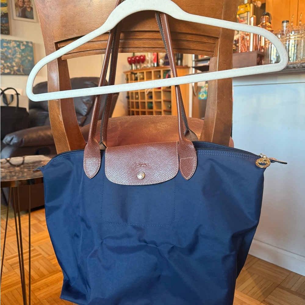 Longchamp Navy and Brown Tote Bag